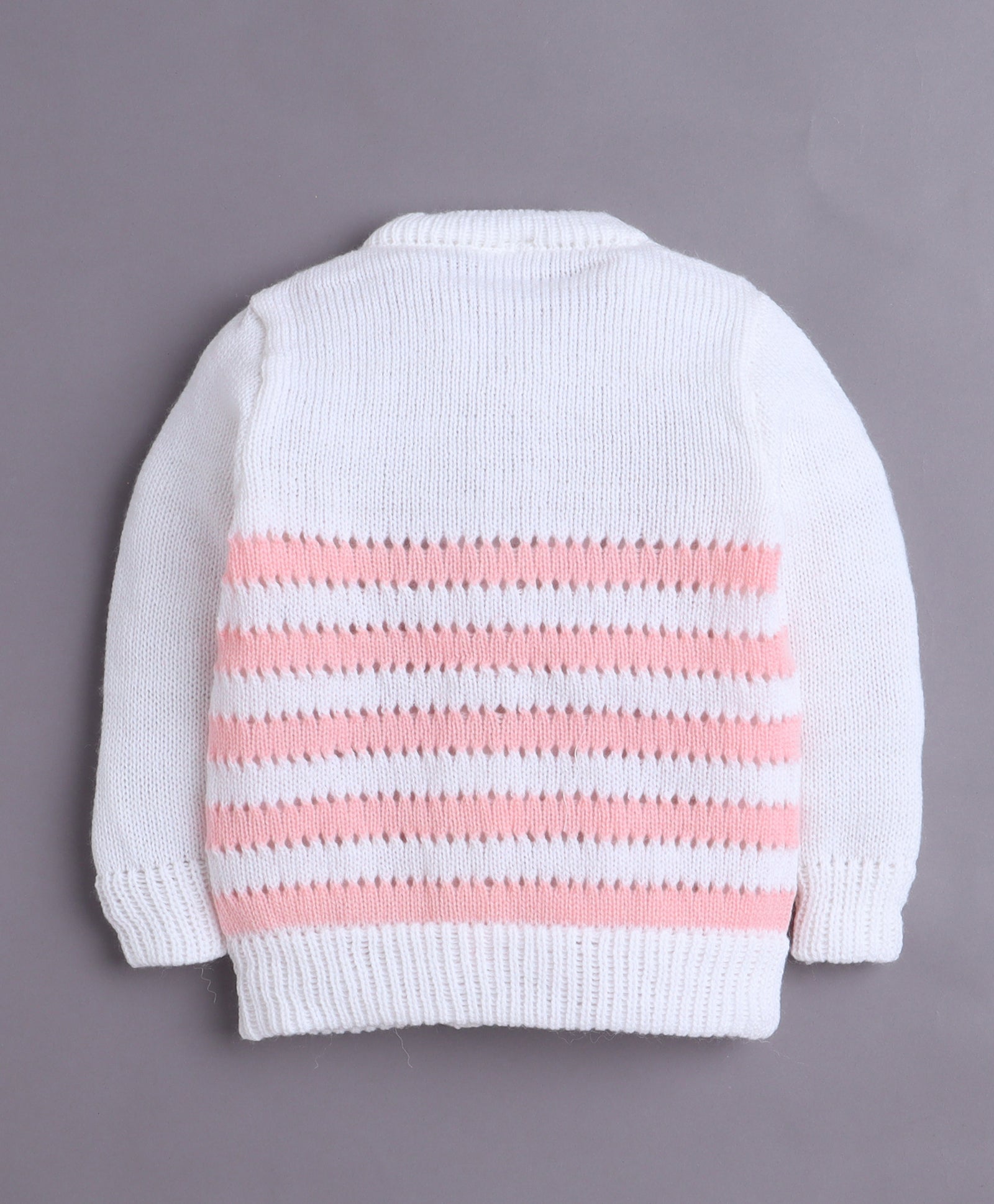 White & Pink Baby Girls Full Sleeves Acrylic Blend Sweater With Cap & Socks