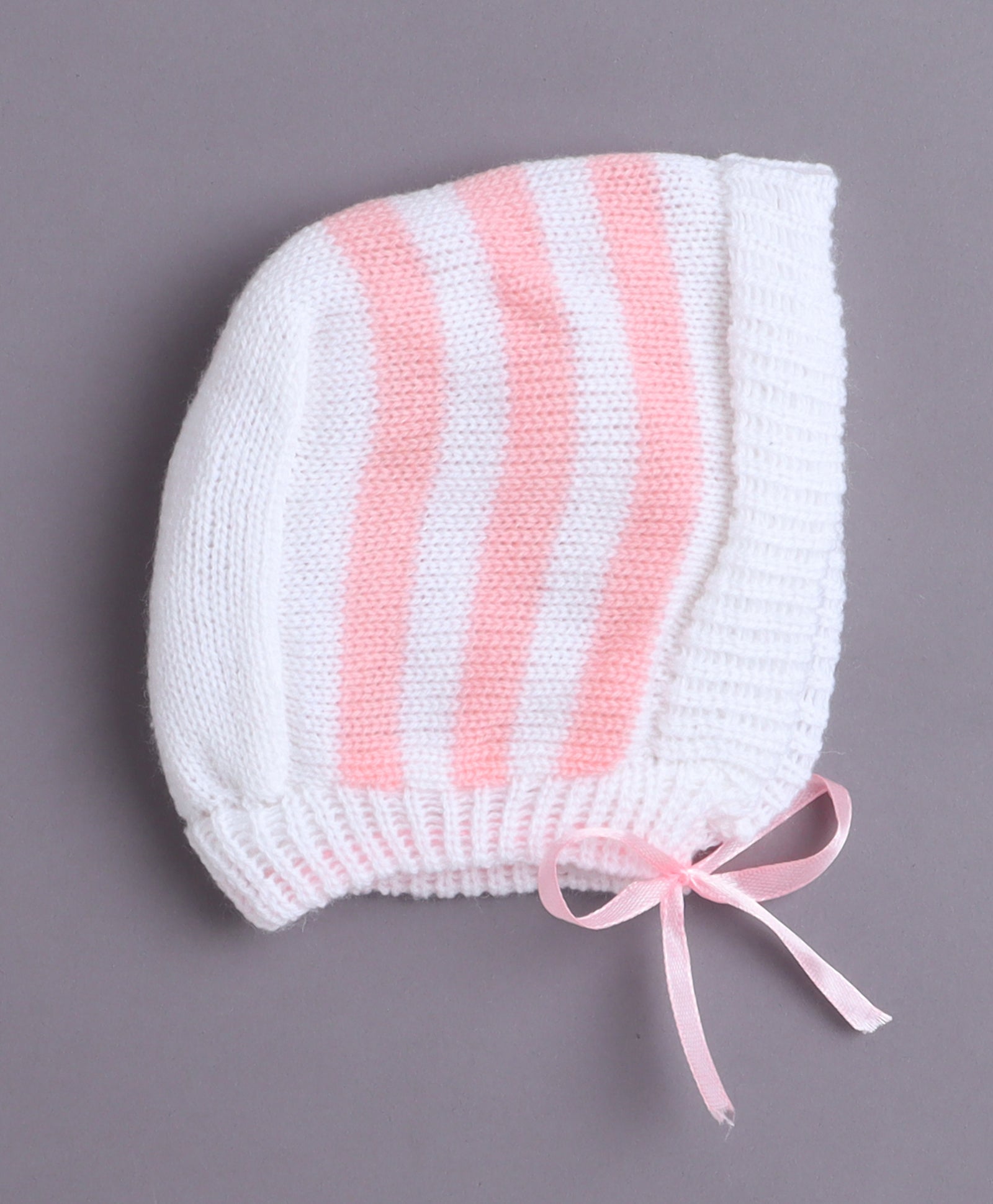White & Pink Baby Girls Full Sleeves Acrylic Blend Sweater With Cap & Socks