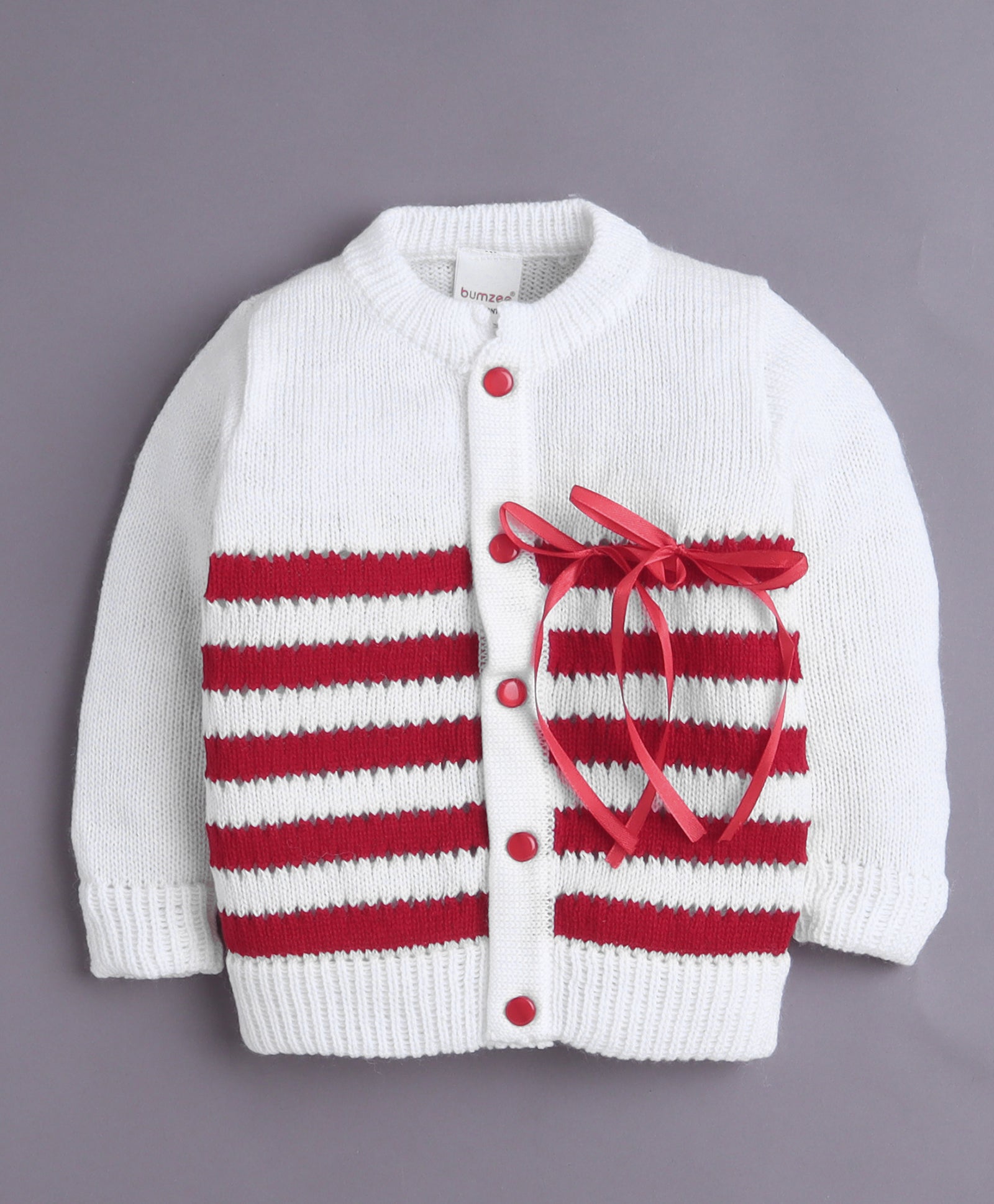 White & Maroon Baby Boys Full Sleeves Acrylic Blend Sweater With Cap & Socks