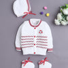 White & Maroon Baby Boys Full Sleeves Acrylic Blend Sweater With Cap & Socks