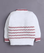 Bumzee White & Maroon Knitted Sweater with Cap & Socks, Full Sleeves, Acrylic Knit (Style Peb10834)