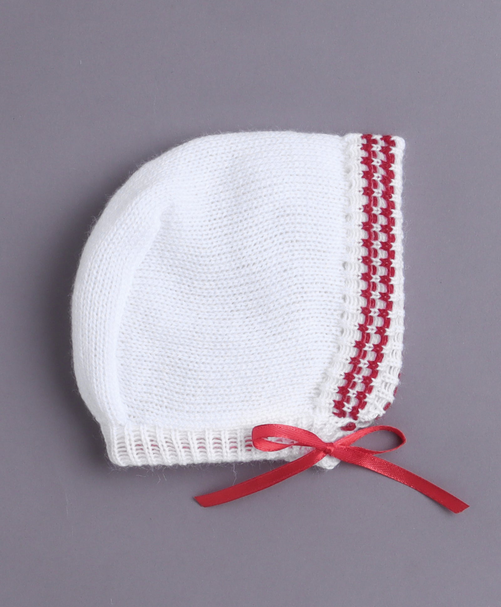 White & Maroon Baby Boys Full Sleeves Acrylic Blend Sweater With Cap & Socks