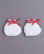 Bumzee White & Maroon Knitted Sweater with Cap & Socks, Full Sleeves, Acrylic Knit (Style Peb10834)
