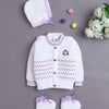 White & Lavender Baby Girls Full Sleeves Acrylic Blend Sweater With Cap & Socks