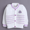 White & Lavender Baby Girls Full Sleeves Acrylic Blend Sweater With Cap & Socks