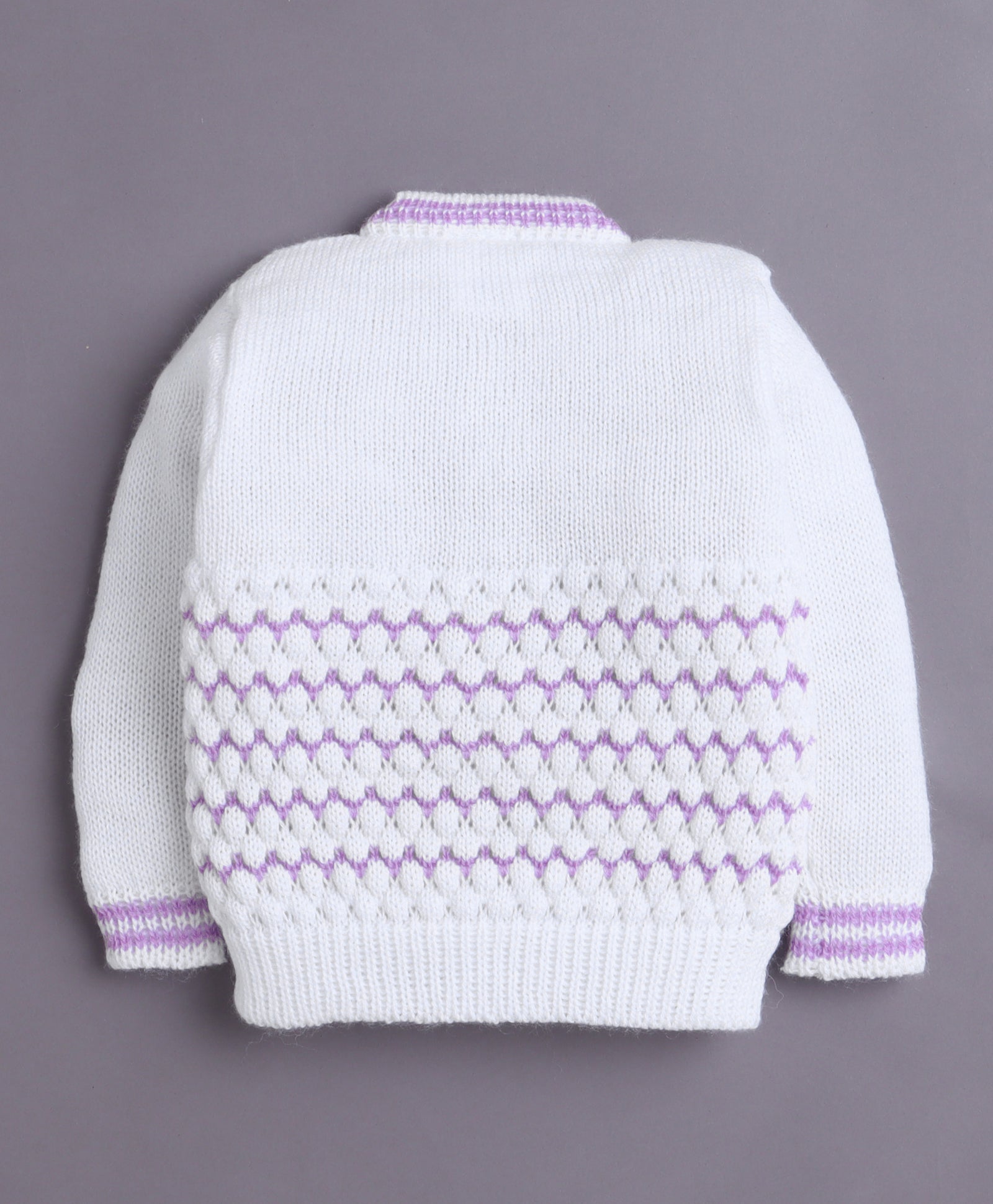 White & Lavender Baby Girls Full Sleeves Acrylic Blend Sweater With Cap & Socks