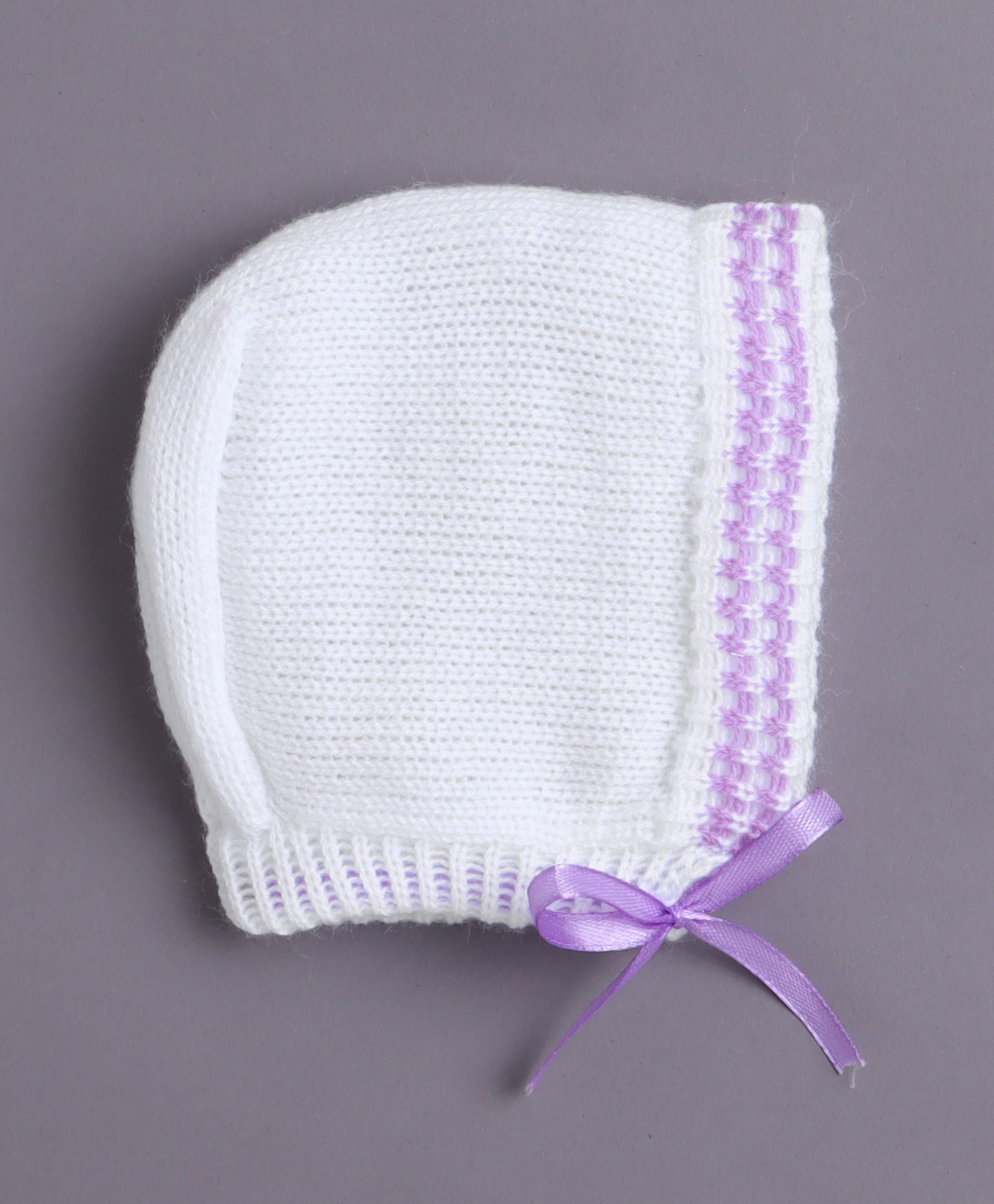 White & Lavender Baby Girls Full Sleeves Acrylic Blend Sweater With Cap & Socks