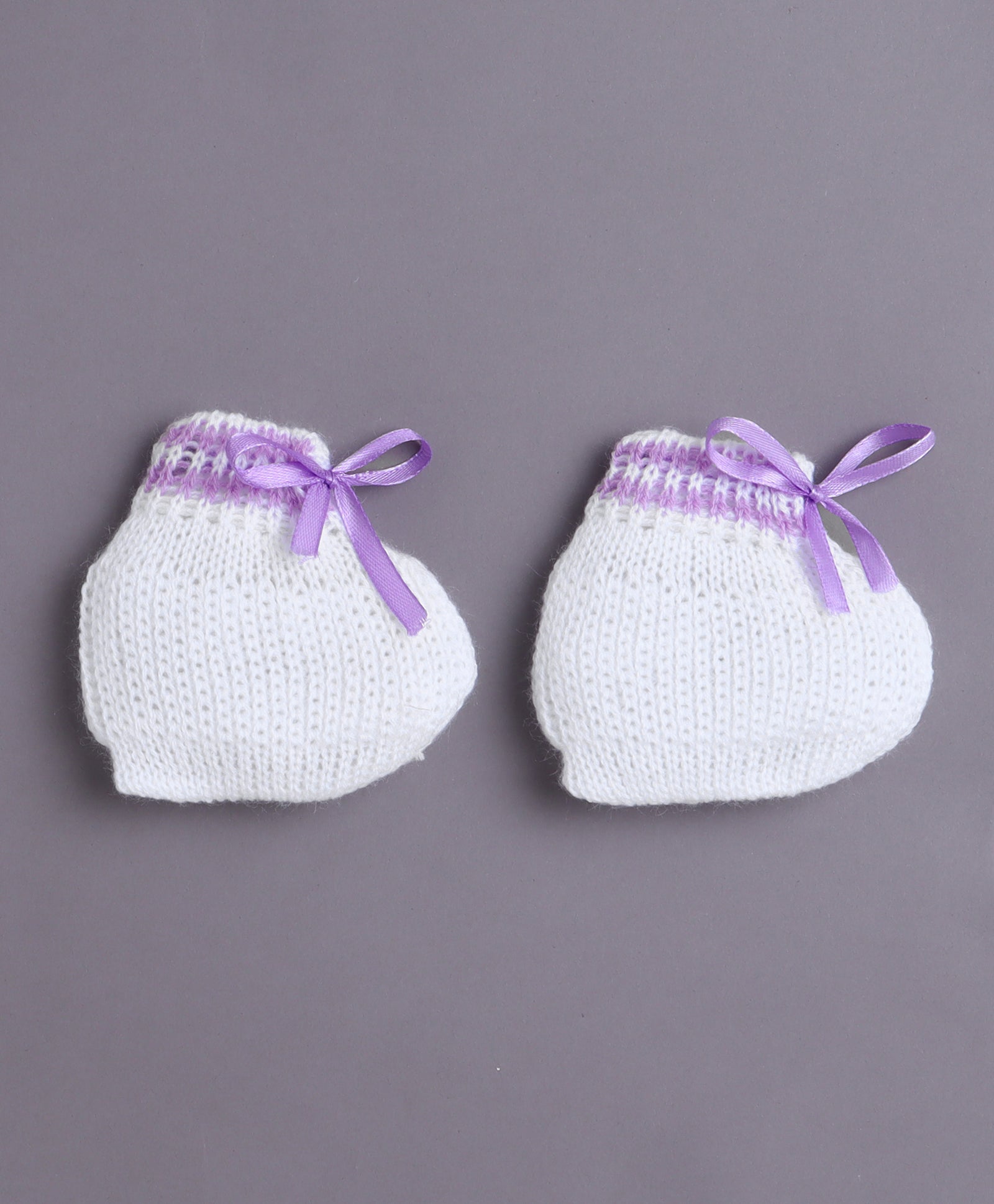 White & Lavender Baby Girls Full Sleeves Acrylic Blend Sweater With Cap & Socks
