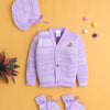 Lavender Baby Girls Full Sleeves Acrylic Blend Sweater With Cap & Socks