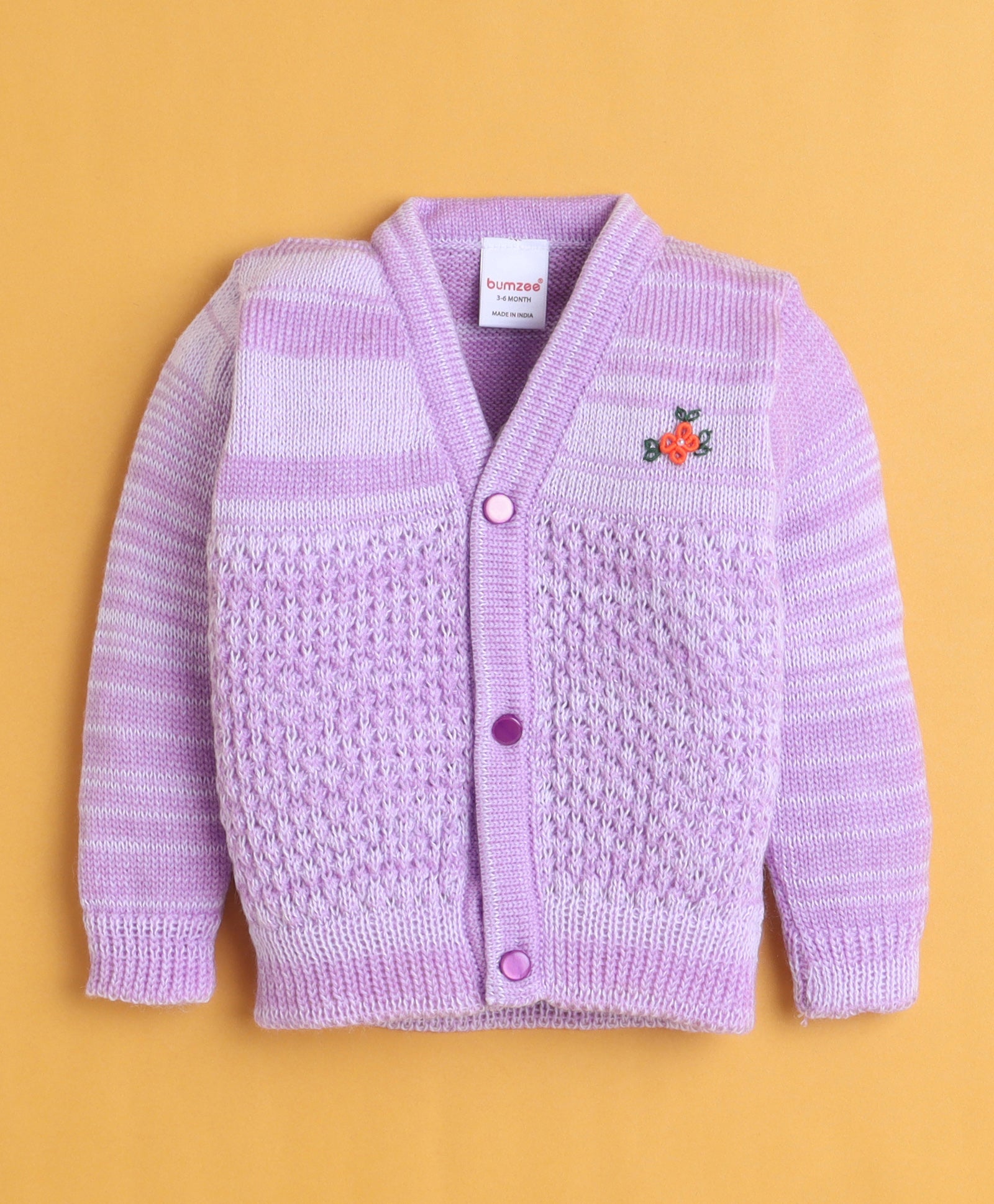 Lavender Baby Girls Full Sleeves Acrylic Blend Sweater With Cap & Socks