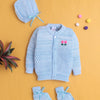 Sky Blue Baby Boys Full Sleeves Acrylic Blend Sweater With Cap & Socks