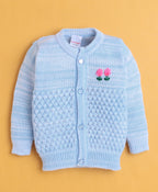 Bumzee Sky Blue Knitted Sweater with Cap & Socks, Full Sleeves, Acrylic Knit, with Socks (Style Peb10837)