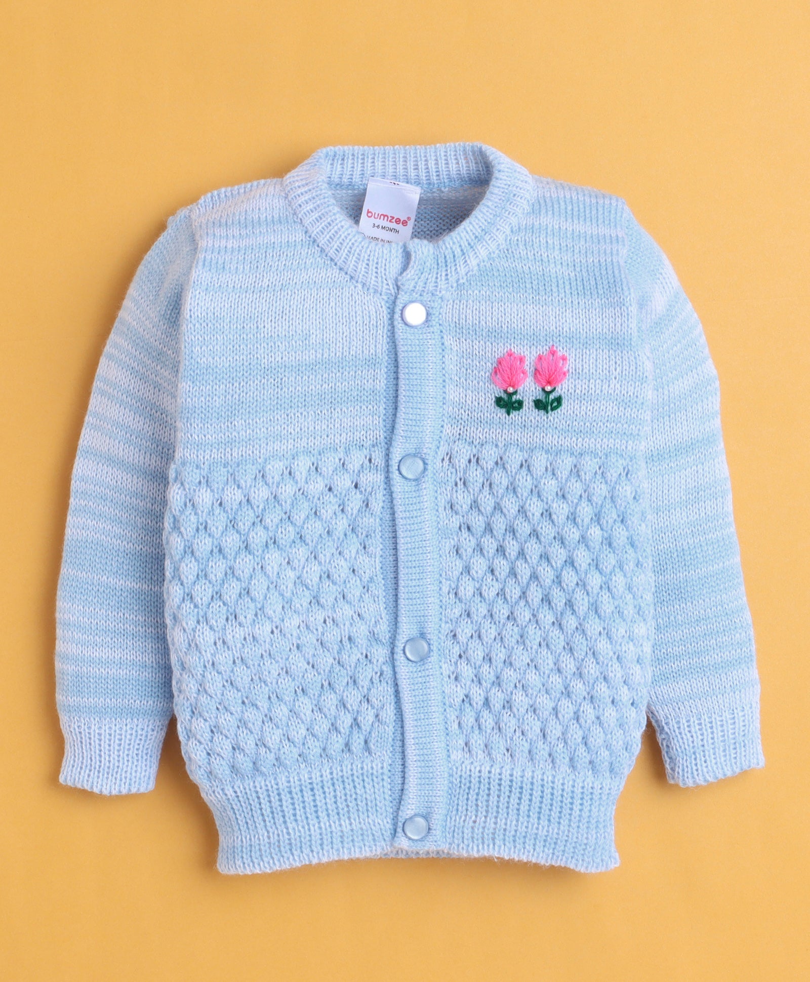 Sky Blue Baby Boys Full Sleeves Acrylic Blend Sweater With Cap & Socks