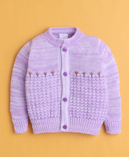 Girls Acrylic Blend Solid Sweater with Cap & Socks - Lavender