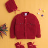 Maroon Baby Boys Full Sleeves Acrylic Blend Sweater With Cap & Socks