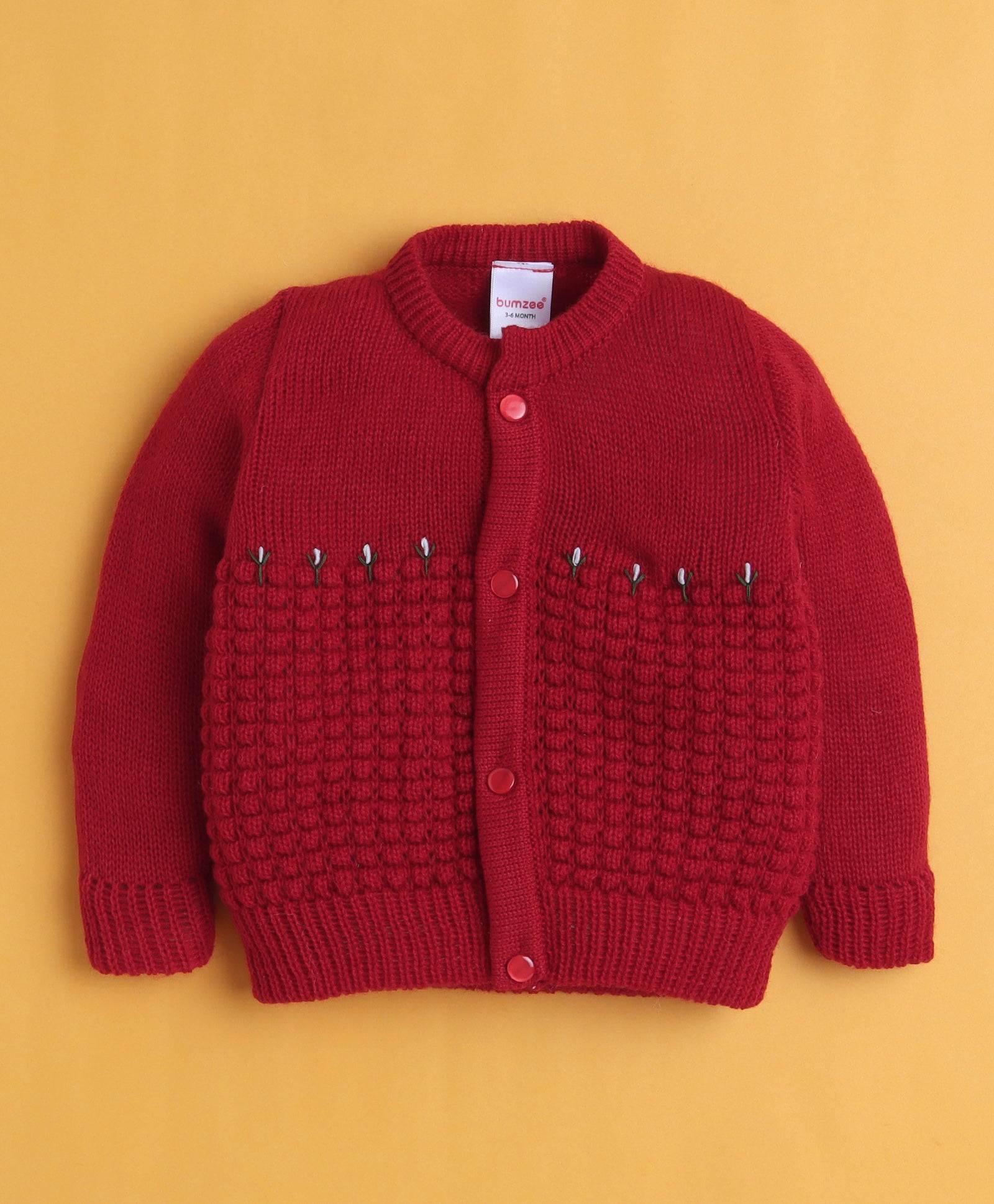 Maroon Baby Boys Full Sleeves Acrylic Blend Sweater With Cap & Socks