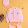 Pink Baby Girls Full Sleeves Acrylic Blend Sweater With Cap & Socks