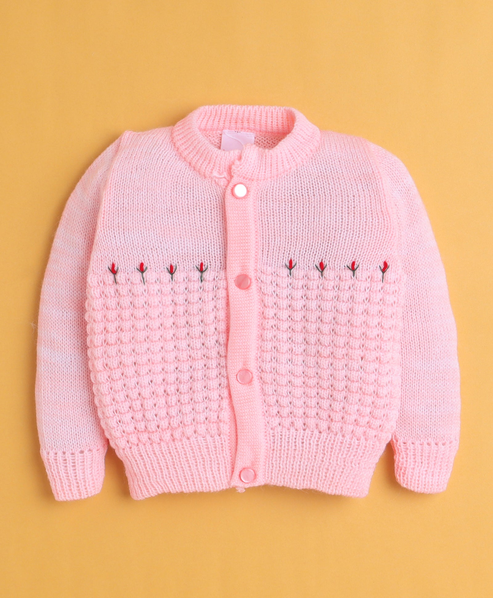 Pink Baby Girls Full Sleeves Acrylic Blend Sweater With Cap & Socks