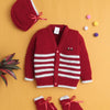 Maroon Baby Boys Full Sleeves Acrylic Blend Sweater With Cap & Socks