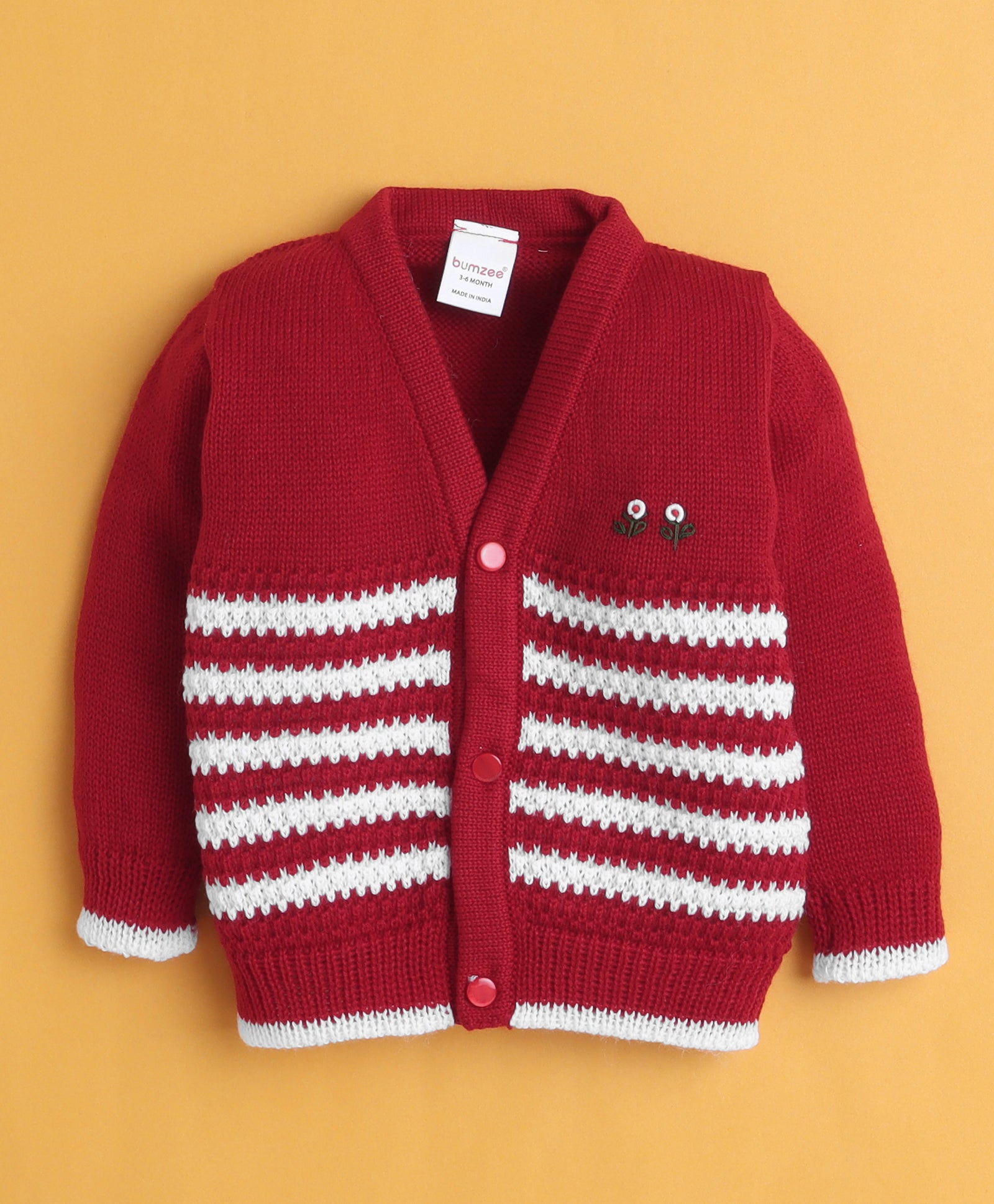 Maroon Baby Boys Full Sleeves Acrylic Blend Sweater With Cap & Socks
