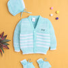 Aqua Blue Baby Boys Full Sleeves Acrylic Blend Sweater With Cap & Socks