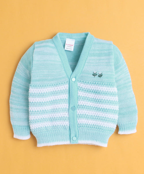 Aqua Blue Baby Boys Full Sleeves Acrylic Blend Sweater With Cap & Socks