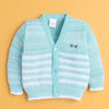Aqua Blue Baby Boys Full Sleeves Acrylic Blend Sweater With Cap & Socks