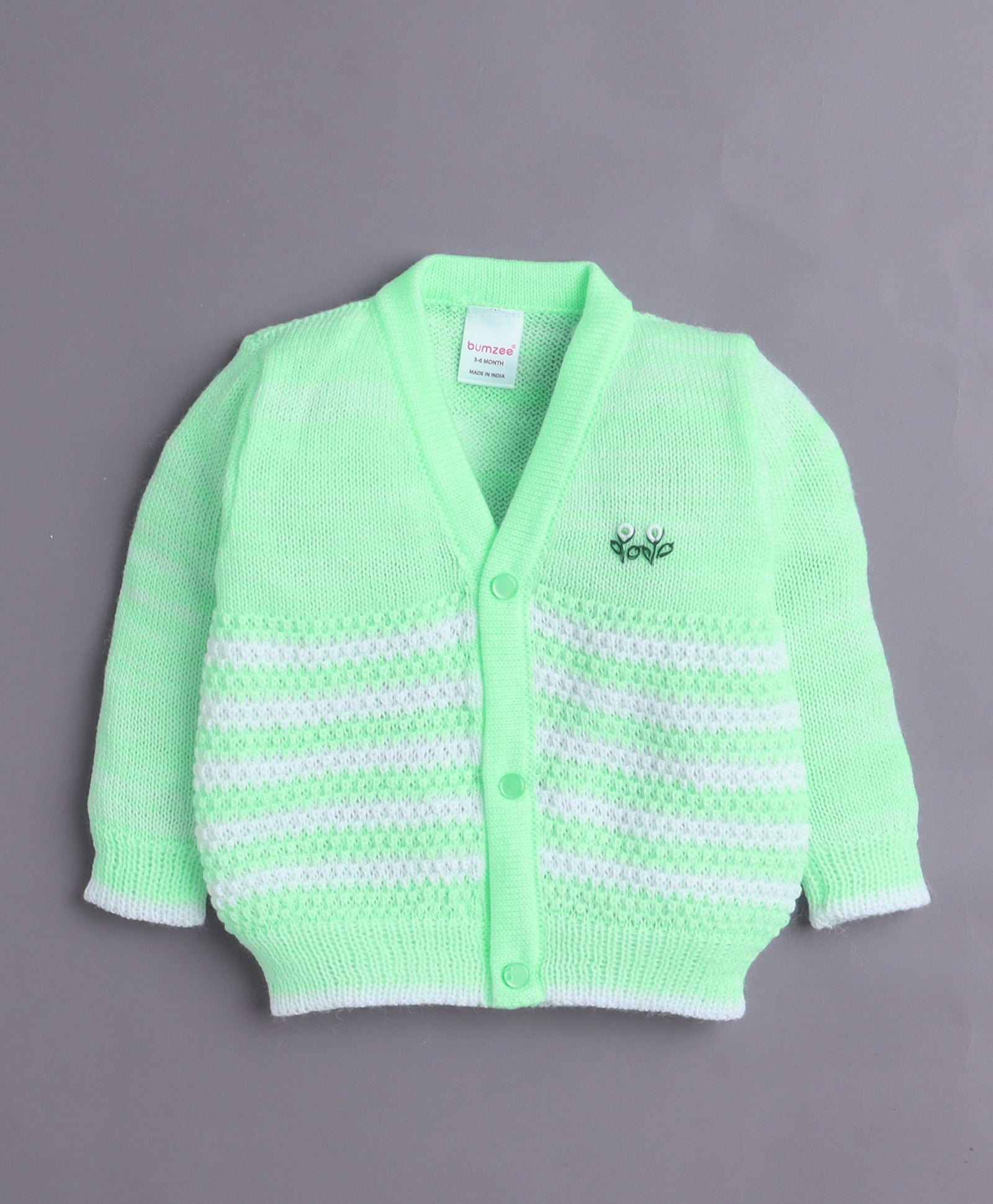Green Baby Girls Full Sleeves Acrylic Blend Sweater With Cap & Socks