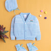 Sky Blue Baby Boys Full Sleeves Acrylic Blend Sweater With Cap & Socks
