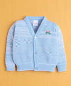 Bumzee Sky Blue Knitted Sweater with Cap & Socks, Full Sleeves, Acrylic Knit, with Socks (Style Peb10846)