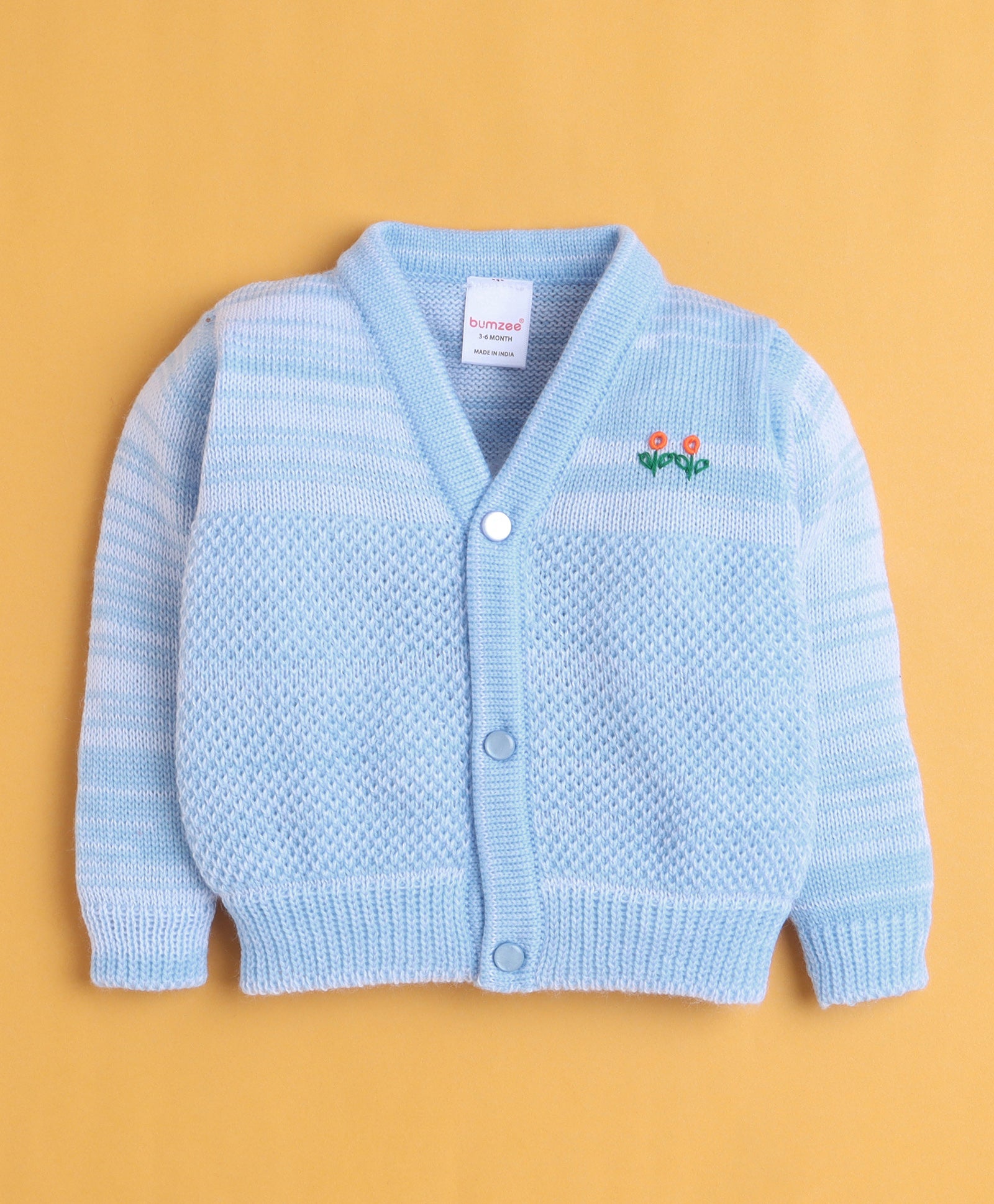 Sky Blue Baby Boys Full Sleeves Acrylic Blend Sweater With Cap & Socks