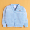 Sky Blue Baby Boys Full Sleeves Acrylic Blend Sweater With Cap & Socks