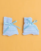 Bumzee Sky Blue Knitted Sweater with Cap & Socks, Full Sleeves, Acrylic Knit, with Socks (Style Peb10846)