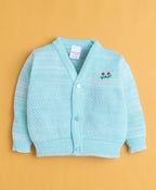 Bumzee Aqua Blue Knitted Sweater with Cap & Socks, Full Sleeves, Acrylic Knit (Style Peb10847)