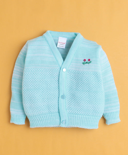 Aqua Blue Baby Boys Full Sleeves Acrylic Blend Sweater With Cap & Socks