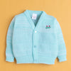 Aqua Blue Baby Boys Full Sleeves Acrylic Blend Sweater With Cap & Socks
