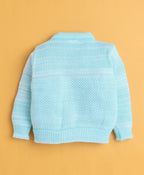 Bumzee Aqua Blue Knitted Sweater with Cap & Socks, Full Sleeves, Acrylic Knit (Style Peb10847)