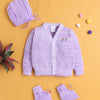 Lavender Baby Girls Full Sleeves Acrylic Blend Sweater With Cap & Socks