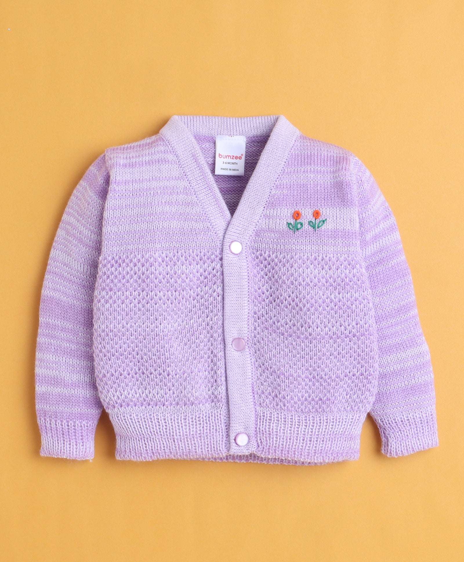 Lavender Baby Girls Full Sleeves Acrylic Blend Sweater With Cap & Socks