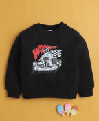 Bumzee Black Graphic Print Sweatshirt, Full Sleeves, Cotton Blend