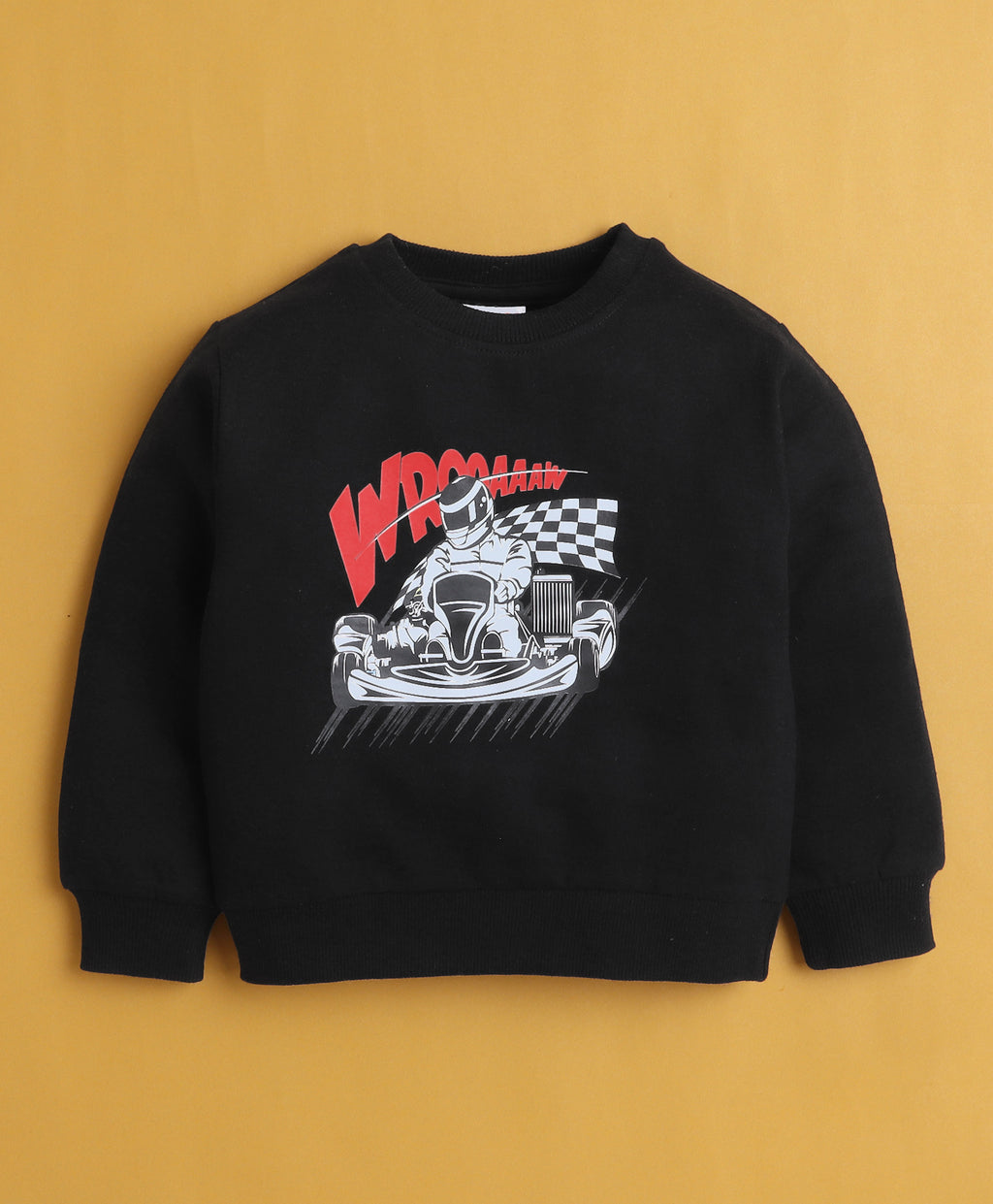 Bumzee Black Graphic Print Sweatshirt, Full Sleeves, Cotton Blend