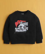 Bumzee Black Graphic Print Sweatshirt, Full Sleeves, Cotton Blend