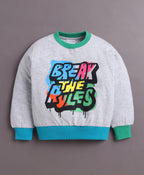 Bumzee Grey Graphic Print Sweatshirt, Full Sleeves, Cotton Blend