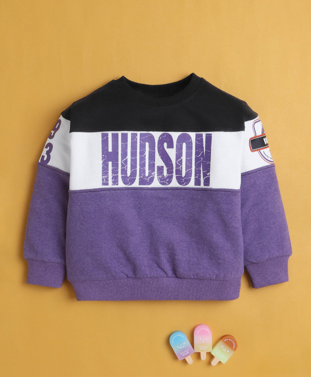 Bumzee Black & Purple Cut & Sew Sweatshirt, Full Sleeves, Cotton Blend