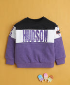 Bumzee Black & Purple Cut & Sew Sweatshirt, Full Sleeves, Cotton Blend