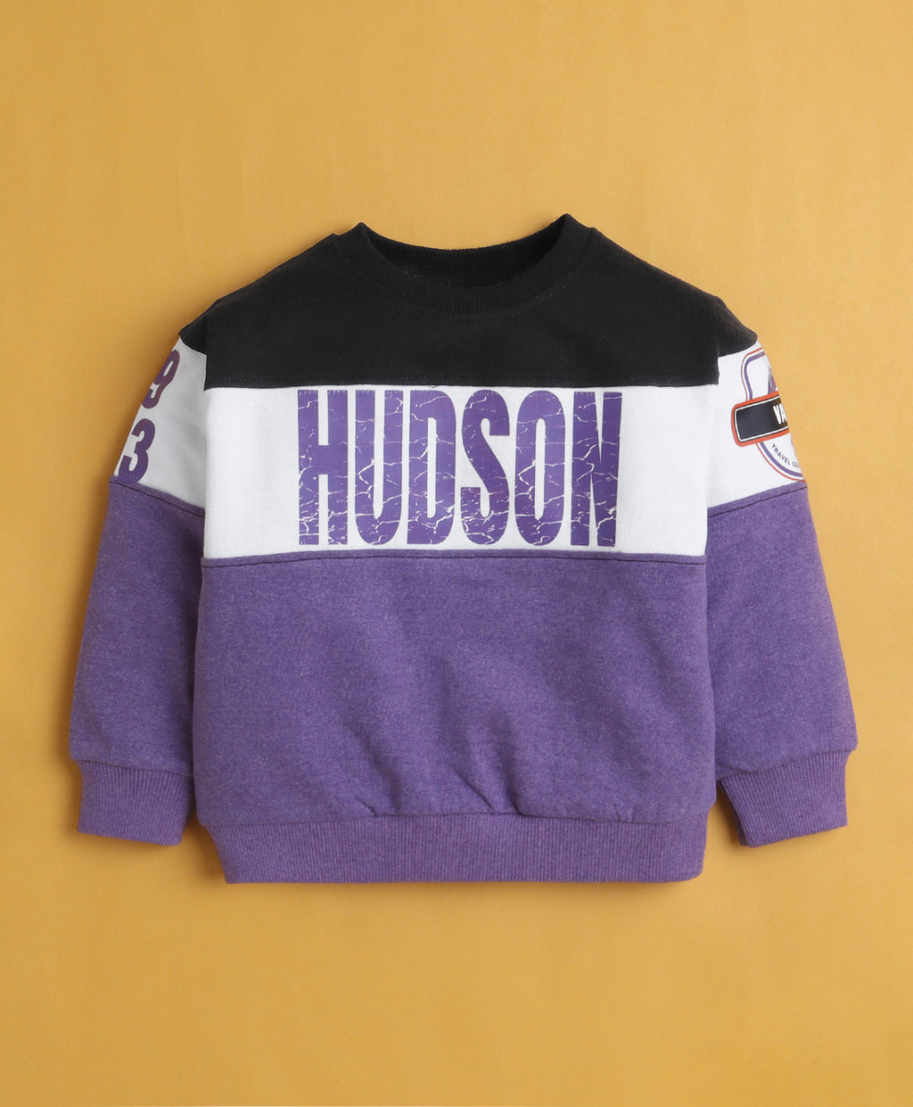 Bumzee Black & Purple Cut & Sew Sweatshirt, Full Sleeves, Cotton Blend