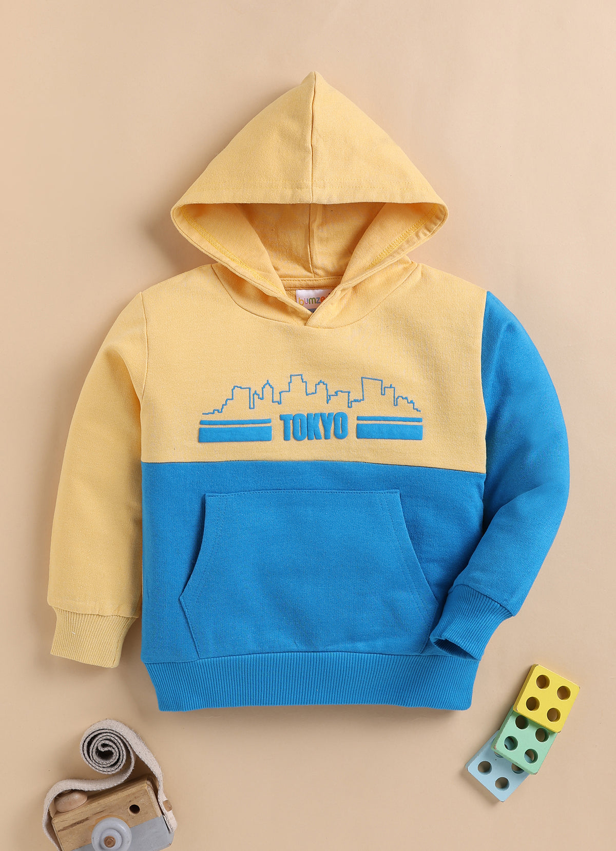 Bumzee Yellow Cut & Sew Sweatshirt, Full Sleeves, Cotton Blend, Hooded (Style Peb10859N)