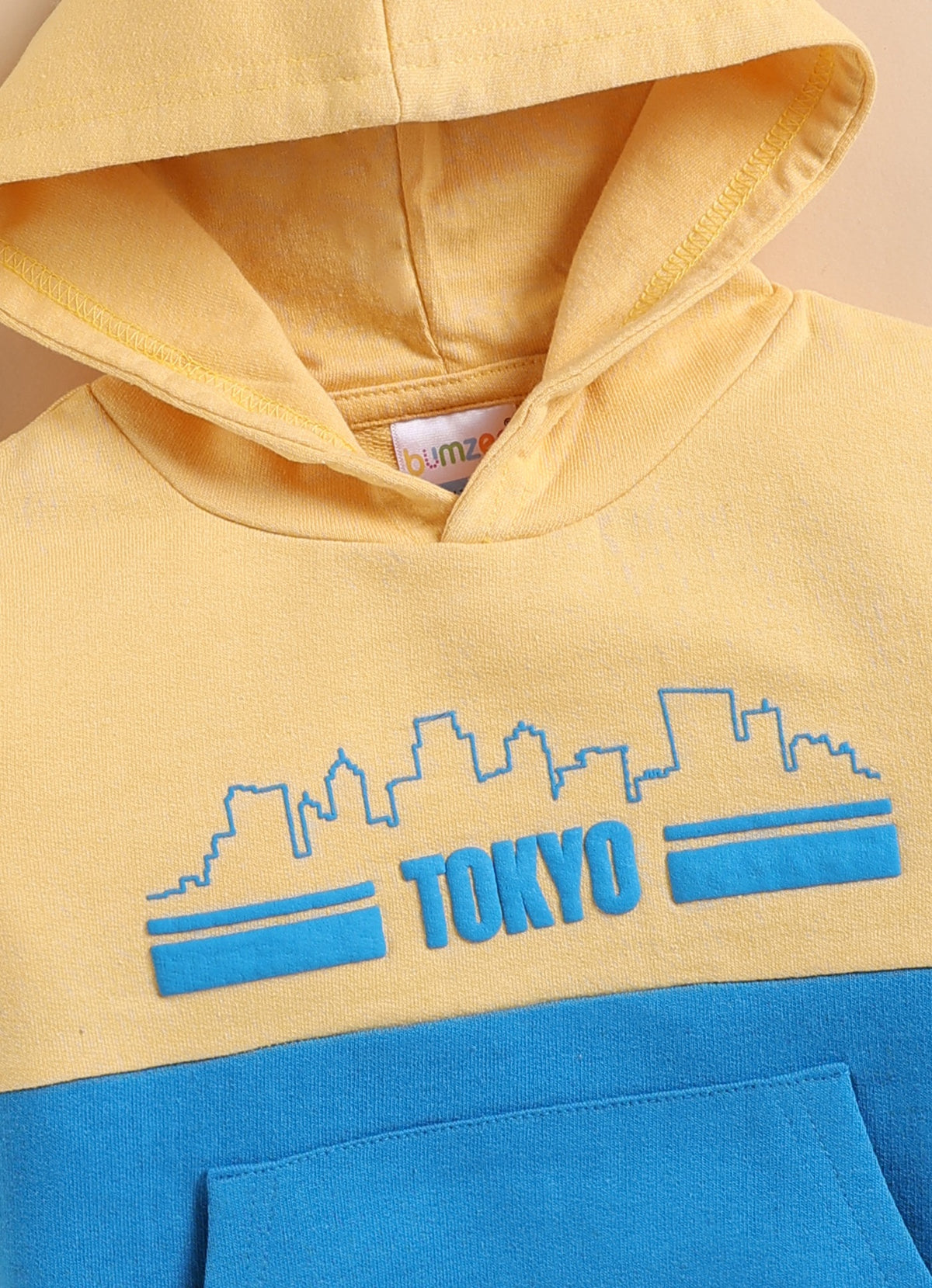 Bumzee Yellow Cut & Sew Sweatshirt, Full Sleeves, Cotton Blend, Hooded (Style Peb10859N)