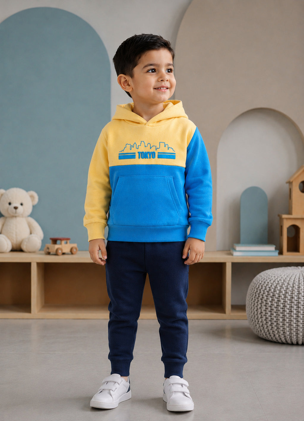 Bumzee Yellow Cut & Sew Sweatshirt, Full Sleeves, Cotton Blend, Hooded (Style Peb10859N)
