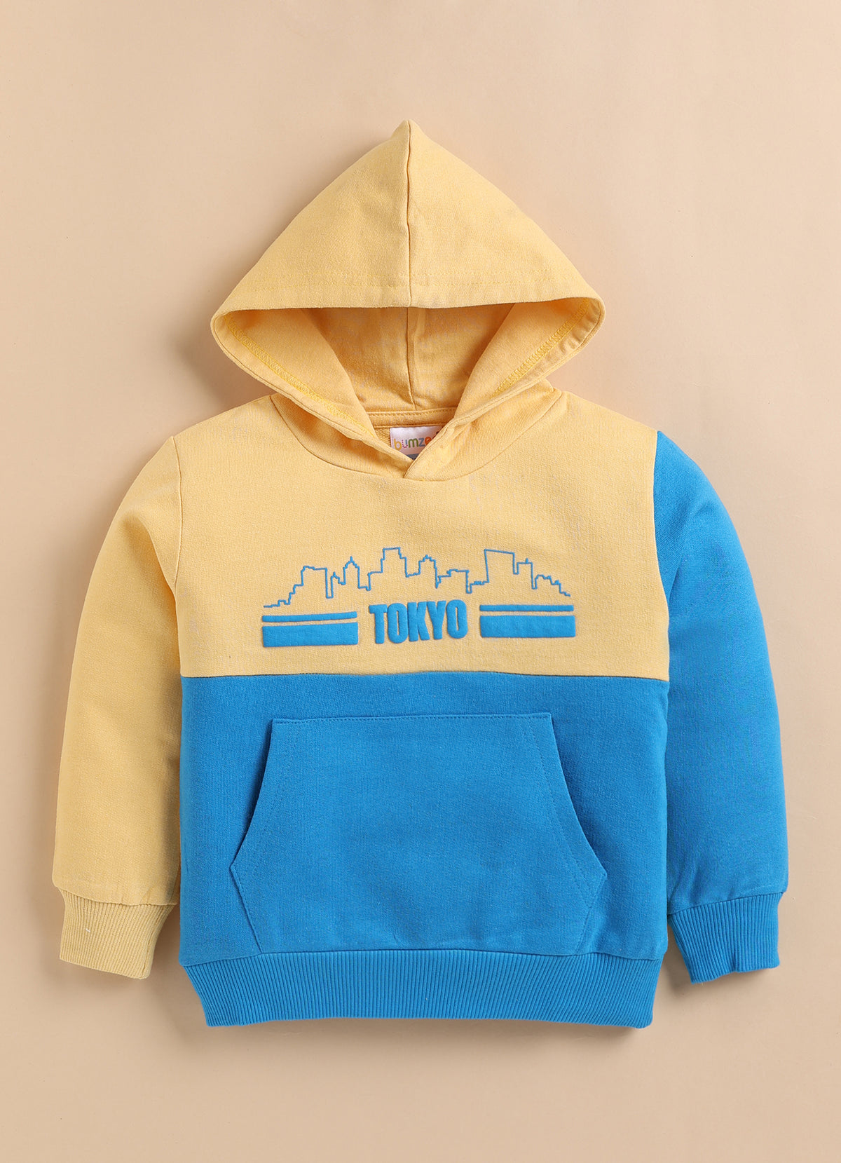 Bumzee Yellow Cut & Sew Sweatshirt, Full Sleeves, Cotton Blend, Hooded (Style Peb10859N)
